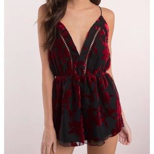 Tobi Black and red velvet decor romper